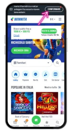 conferma account winnita per ricevere bonus esclusivi