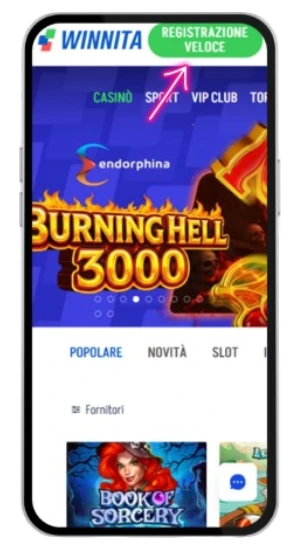 pulsante registrazione veloce su winnita mobile