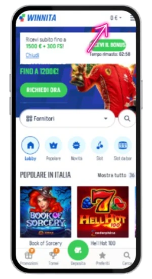 visualizzazione saldo e profilo utente su Winnita Casino