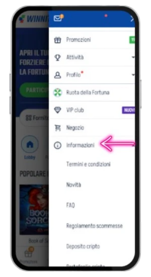 menu informazioni winnita con termini e faq
