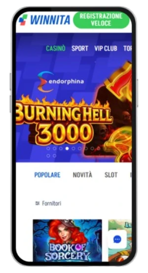 interfaccia mobile casinò winnita con slot popolari